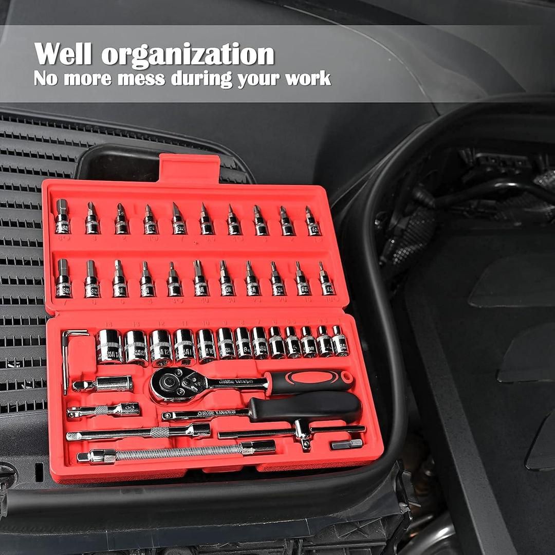 All-in-One 46-Piece Socket Wrench & Bit Kit for Car, Bike & Home Repair