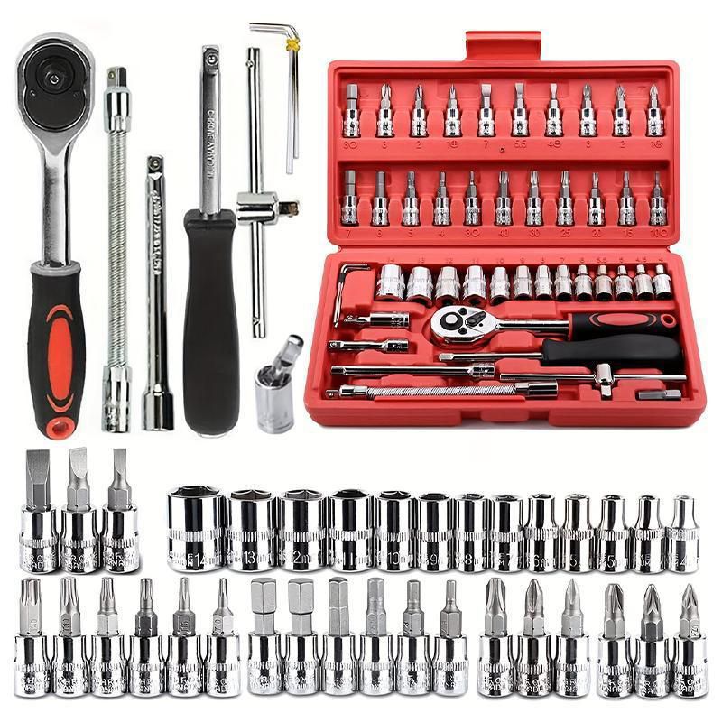 All-in-One 46-Piece Socket Wrench & Bit Kit for Car, Bike & Home Repair