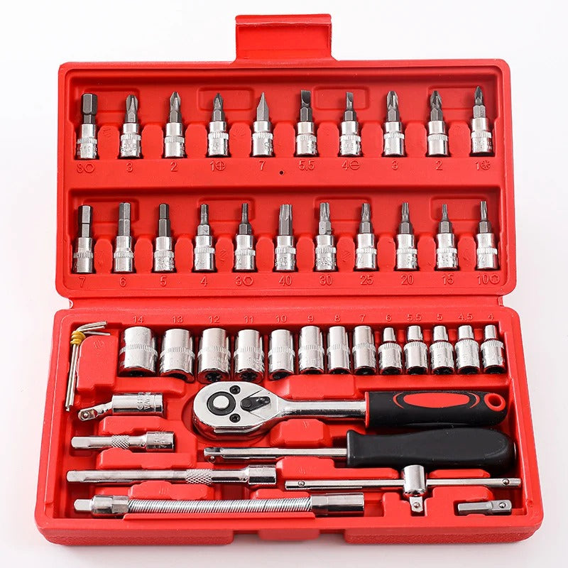 All-in-One 46-Piece Socket Wrench & Bit Kit for Car, Bike & Home Repair