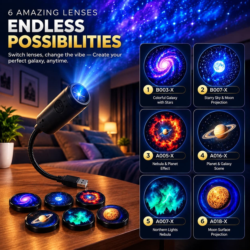 6 in 1 Galaxy Projector Lamp – 6 Lenses Included